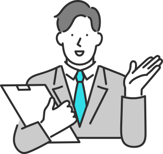 お問い合わせ・ご相談を歓迎し、対応の準備をしている男性スタッフのイラスト